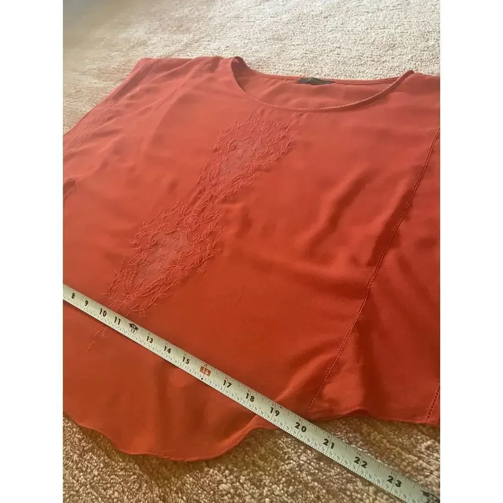 THML Anthropologie Orange Embroidered Cape Flutter Sleeve Sheer Sz M